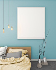 mock up bedroom hipster style interior background. 3d viz