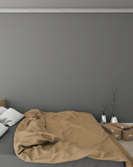 Fototapeta na wymiar mock up bedroom hipster style interior background. 3d viz