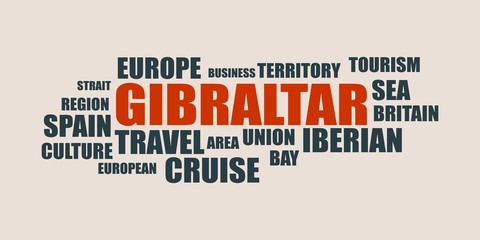 Gibraltar relative tags cloud. Vector brochure or web banner design template.