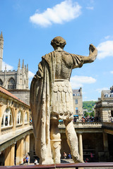 Stone statue of the roman in the Roman Baths, Baths, England