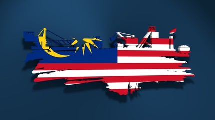 Energy and Power icons set and grunge brush stroke. Coal mining relative image. 3D rendering. Flag of the Malaysia