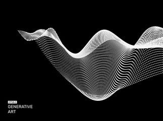 Wave Background. Ripple Grid. Abstract Vector Illustration. 3D Technology Style. Illustration with Dots. Network Design with Particle.