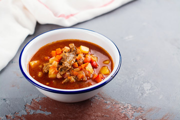 Traditional hungarian goulash soup