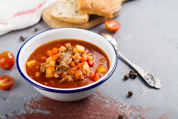Traditional hungarian goulash soup