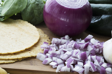 Chopped Red Onion and Tortillas