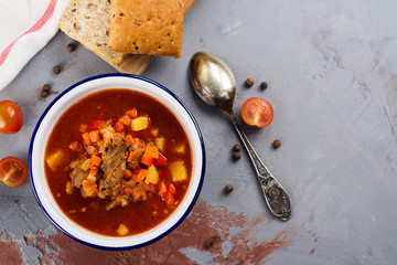 Traditional hungarian goulash soup