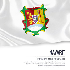 Flag of Mexican state Nayarit waving on an isolated white background. State name and the text area for your message.