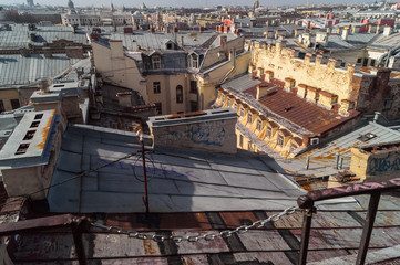 .A view of St. Petersburg  from the height roofs of old part of the city, St. Petersburg , Russia.