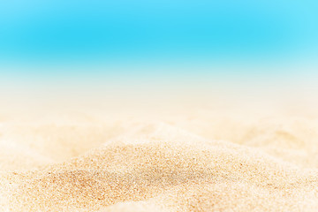 Fototapeta na wymiar Summer tropical background with sand, sea and sky. Summertime card..