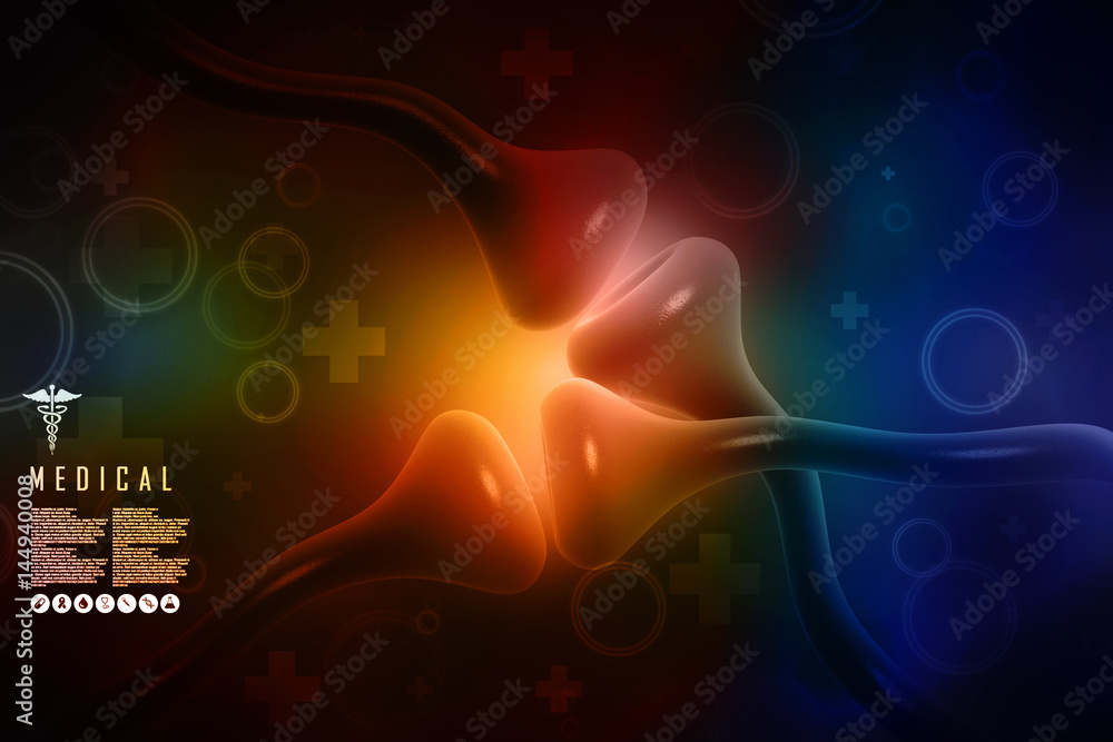 Poster synapse and neuron cells sending electrical chemical signals. 3d rendering