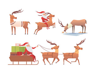 Christmas reindeer holiday mammal deer xmas celebration cute decoration winter art new year wildlife animal and santa man character vector illustration.
