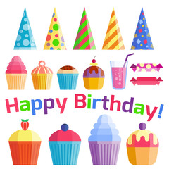 Party icons celebration happy birthday surprise decoration cocktail event anniversary vector.