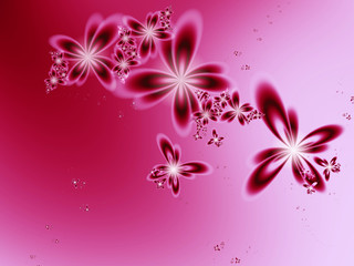 Abstract fractal butterfly flowers on a dark pink background