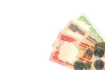 some indian rupee bank notes and coins