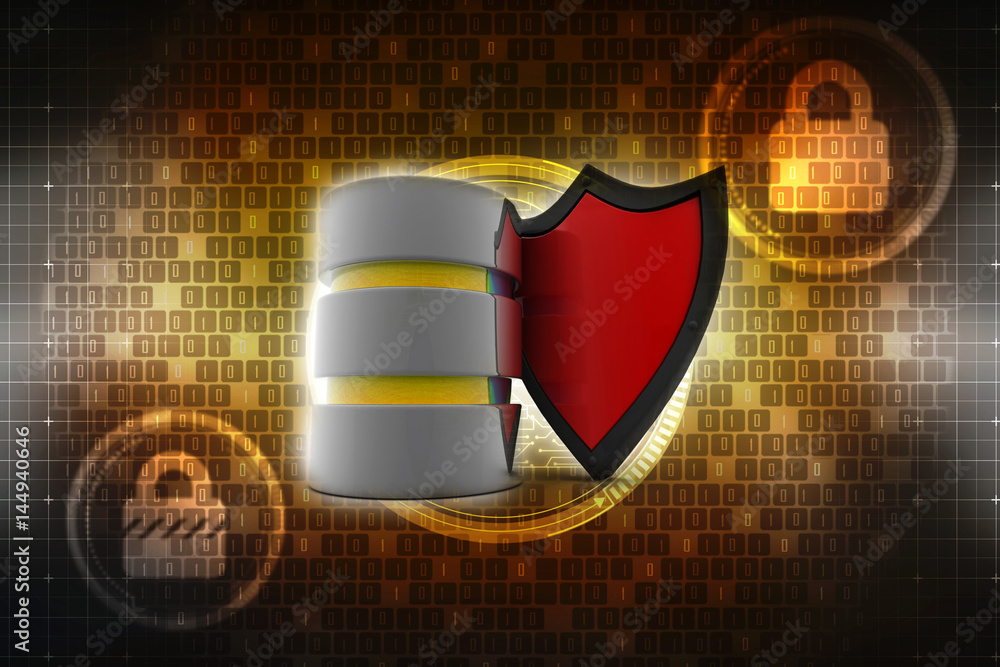 Poster 3d rendering database and computer data security concept