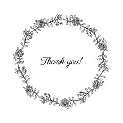 Thyme Hand drawn Botanical vector Illustration isolated on white, Healing herbs, Round frame with space for you text perfect for greeting cards, invitation, packaging,label and other project