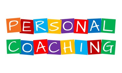 personal coaching, text in colorful rotated squares