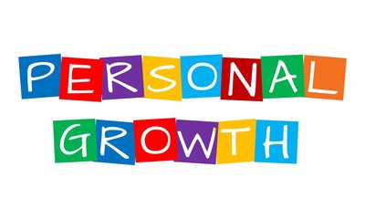 personal growth, text in colorful rotated squares