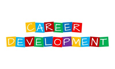 career development, text in colorful rotated squares