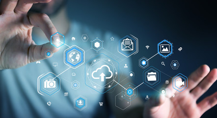 Businessman using digital cloud interface 3D rendering