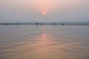 sunrise over the river Ganges, Varanasi.