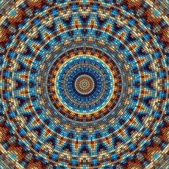 Seamless background pattern. Decorative round symmetric mosaic pattern.