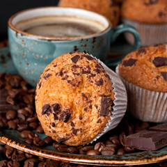 Fresh home baked  muffins with black coffee