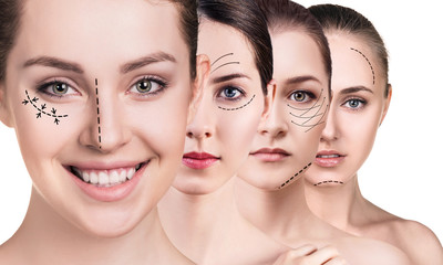 Woman's faces with lifting arrows