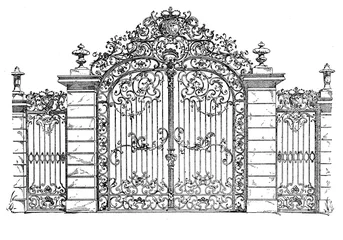 Fotobehang Baroque iron gate to the palace gardens in Karlsruhe, from XVII century. © acrogame