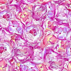 Handwork watercolor illustration. .Seamless pattern with pink peonies . Invitation. Wedding card. Birthday card. - 144946033