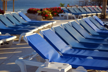 Swimming pool with sun beds at the hotel