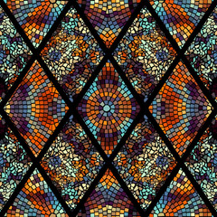 Seamless background pattern. Abstract geometric pattern of rhombuses with mosaics