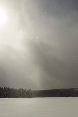 Lake with Forest with Snow Falling
