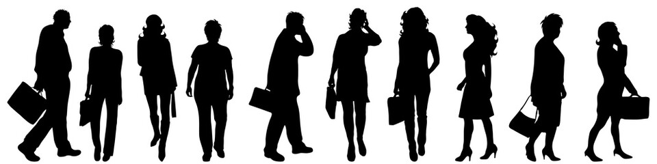 Vector silhouette of people on white background.