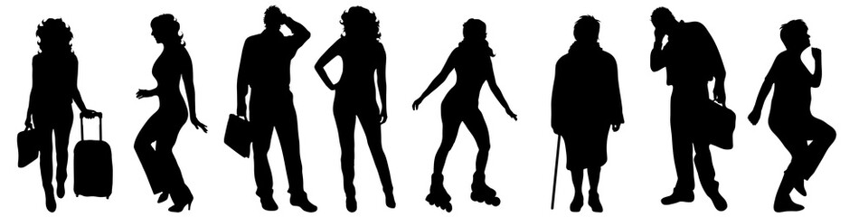 Vector silhouette of people on white background.