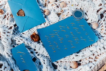 Wedding printing with calligraphic script and sealing wax
