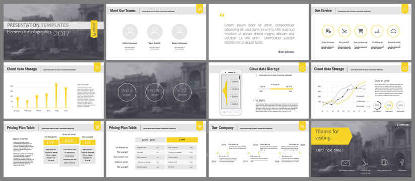 Yellow and gray elements for infographics on a white background. Presentation templates. Use in presentation, flyer and leaflet, corporate report, marketing, advertising, annual report, banner.
