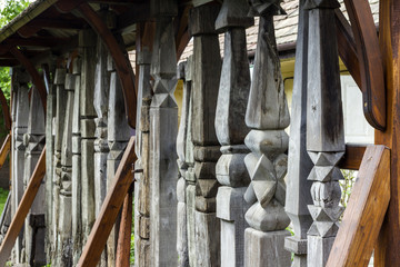 Fototapeta na wymiar Traditional Hungarian carved wood piles
