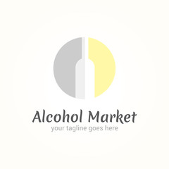 Vector logotype for alcohol market. Illustration of wine bottle. Winery emblem.