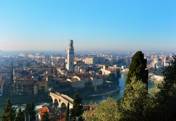 Verona amazing viewpoint on city and river, Panorama Italy 