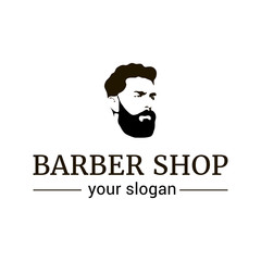 Vector logo template for barber shop. Illustration of man with beard.