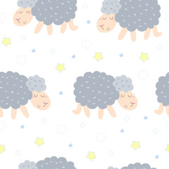 Cute seamless pattern with funny sheep. vector illustration