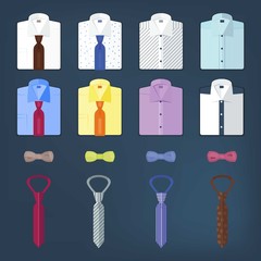 Set of men's clothing including a folded shirt and tie. Vector illustration. Flat style