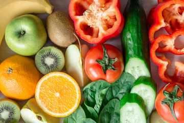 Colorful fruits and vegetables background