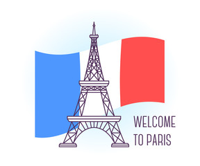 Vector illustration of Eiffel Tower. Paris landmark. Symbol of France. Sight-seeing of Europe.