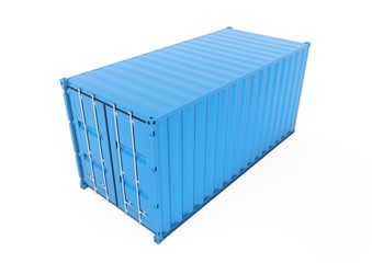 3D rendering Isolated blue cargo container on the white background