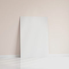 Realistic black blank picture frame near the wall, 3D rendering
