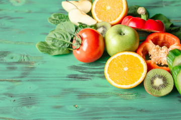 Colorful fruits and vegetables background