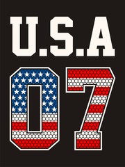 athletic usa numbers 07,  print for t-shirt or apparel.