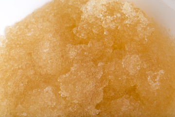 Gelatin with fresh water closeup.
